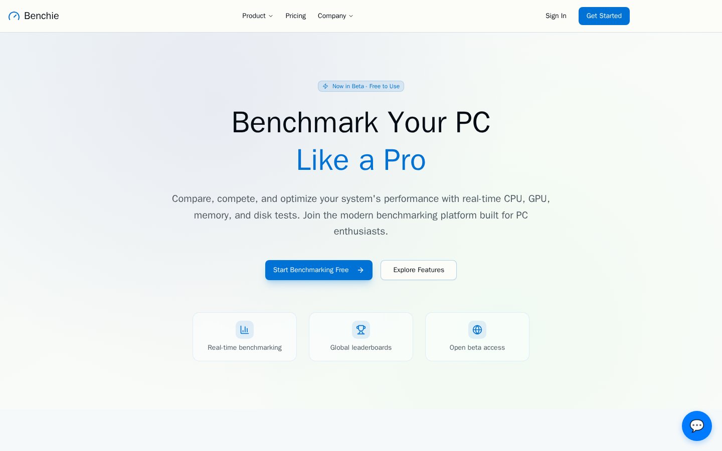 Benchie website preview