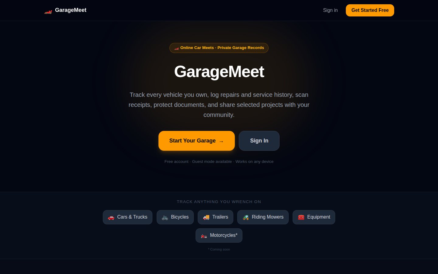 GarageMeet website preview
